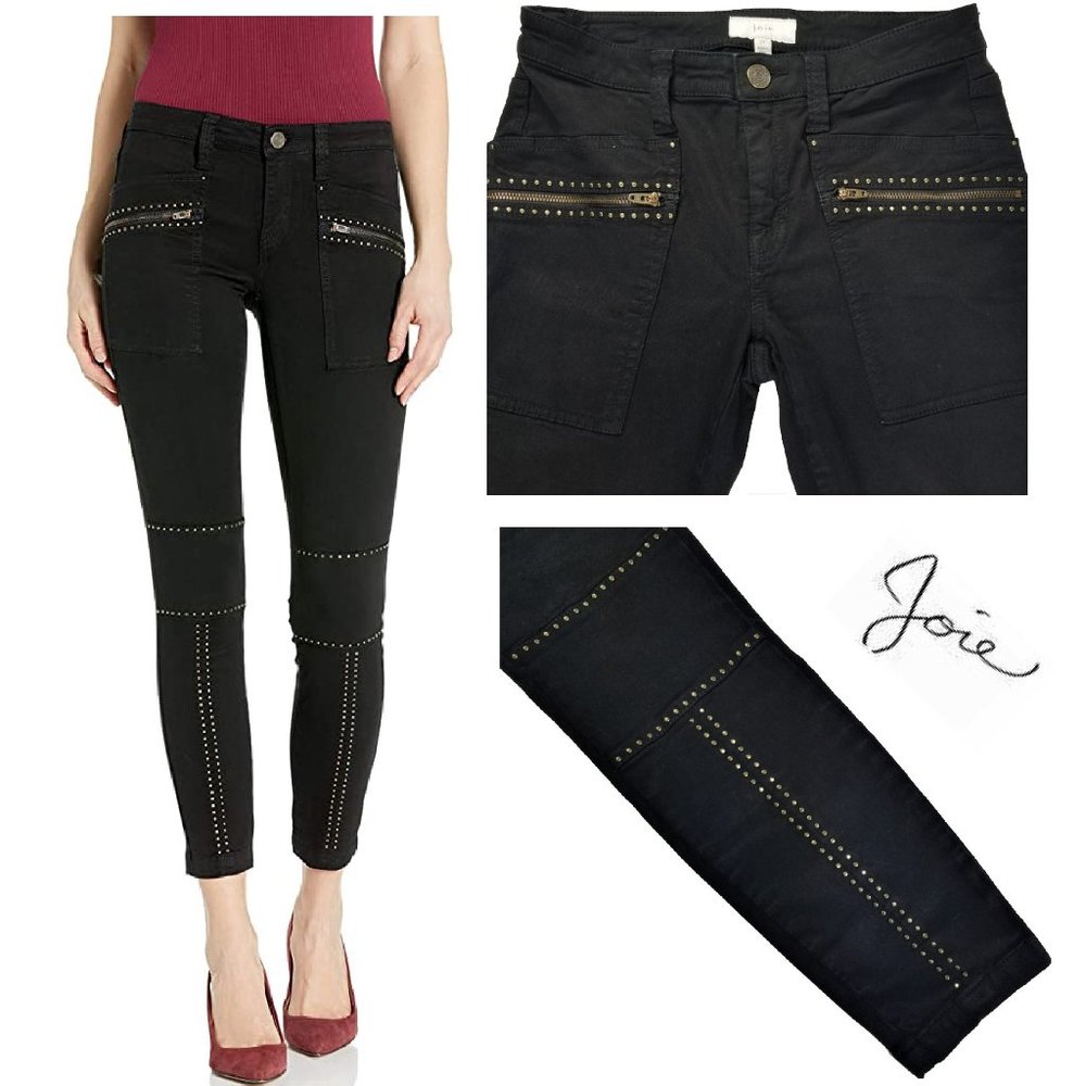 JOIE Hazina Black Moto Skinny Ankle Jeans Zipper Stud Detailing Size 27